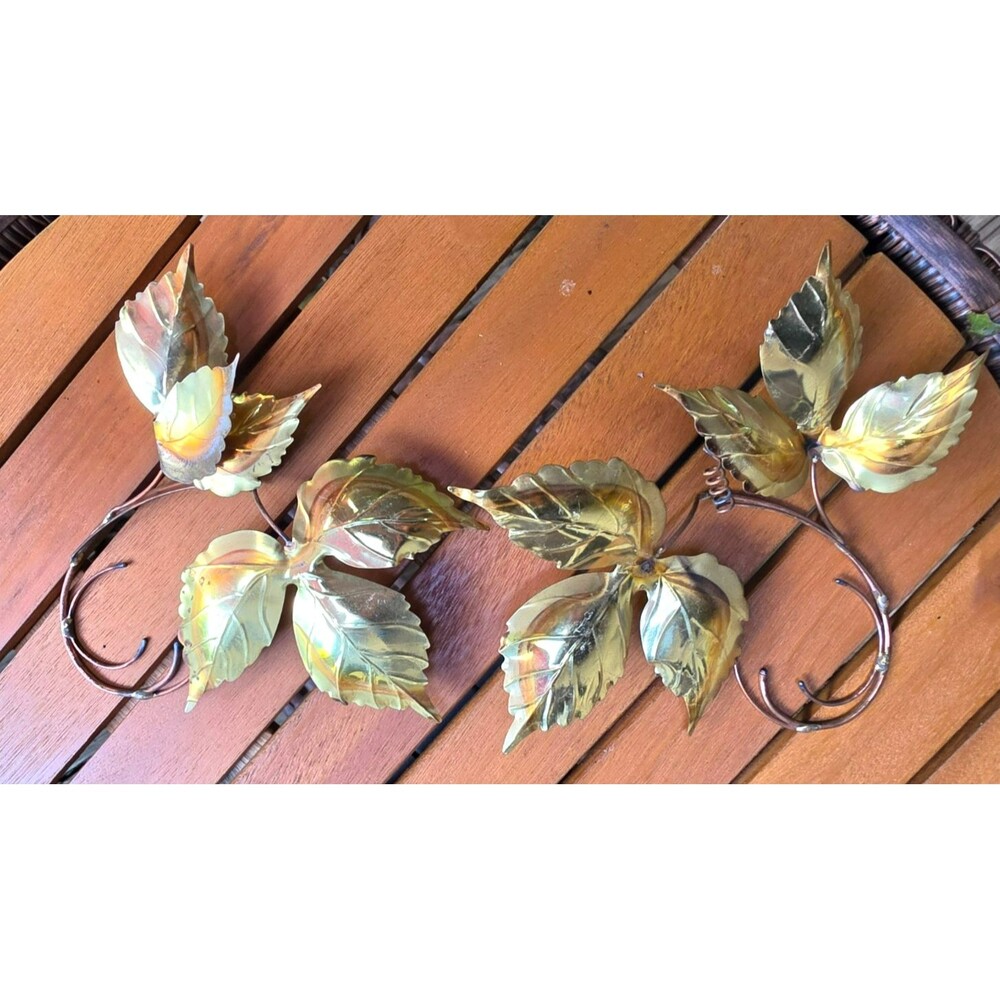 Vintage Handcrafted Metal Leaf Wall Sconces / Wall Art Set (Pair)